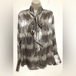BCBG maximization blouse silver brown snake print silky